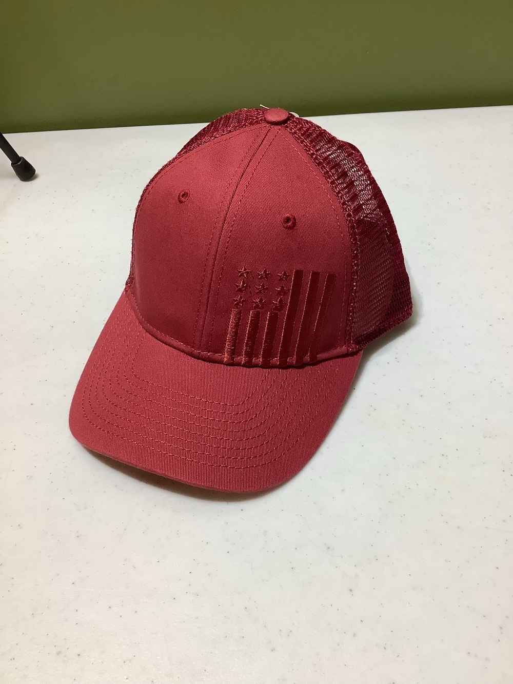 Scarlet red American flag hat